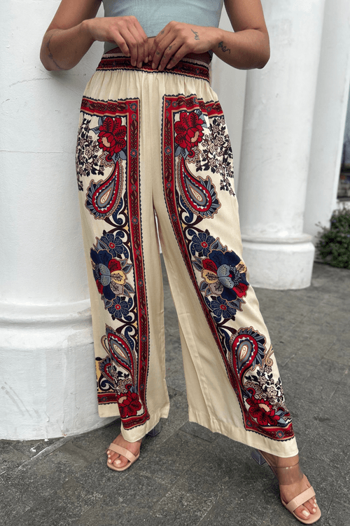Calça pantalona lenço borboleta retro Farm